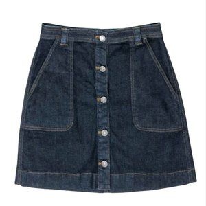 Club Monaco Dark Wash Denim, A-Line Mini Button Up Skirt, Size US 00